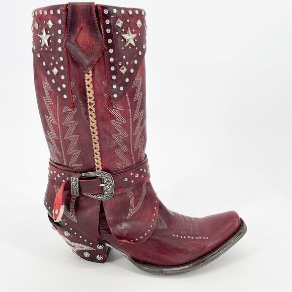 Rare Old Gringo Red Star Studded Belted Leather Western Cowgirl Boot size 7 - Picture 2 of 11